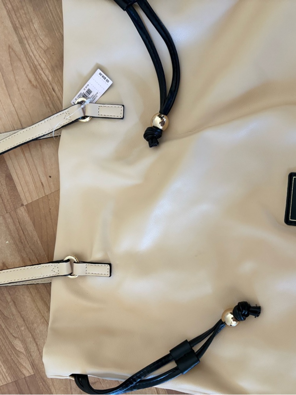 Cream Tote Bag with Black Strap Accents